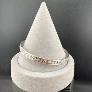 Vintage Brighton Bangle Bracelet Uluwatu Silver Tone Rhinestone 8"